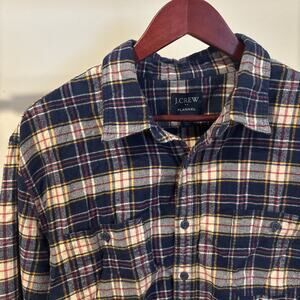 J Crew Flannel Shirt Mens XL Plaid Blue Red Yellow Button Up